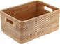 Hipiwe Handwoven Wicker Basket for Organizing Natural Rattan Basket with Handles Rectangular Closet Organizer Bin Multipurpose Storage Box, 13.8" x 9.8" x 6.3"