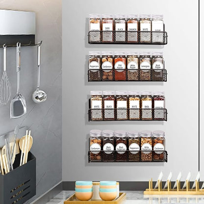 Churboro Magnetic Spice Rack for Refrigerator with Spice Jars- Includes 24 Pcs 4 OZ Seasoning Containers with Labels, 4 Space-Saving Magnetic Shelf for fridge- Perfect for Small Kitchens, Apartments
