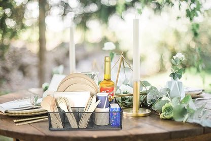 Metal Paper Plate Organizer & Utensil Holder for Countertop, Silverware Caddy Cutlery Flatware Organizer for Plastic Cup Forks Spoon Napkins, Paper Plate Holder for Picnic Camping Party