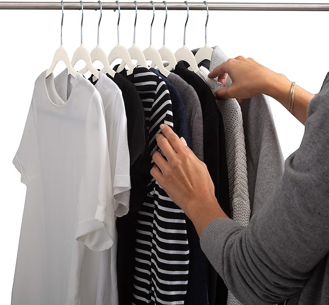 Simplify Slim Velvet Clothes Hangers | 50 Pack | Non-Slip | Shirts | Suit | Pants | Dresses | Garments | Closet Storage & Organization | Durable | Ivory