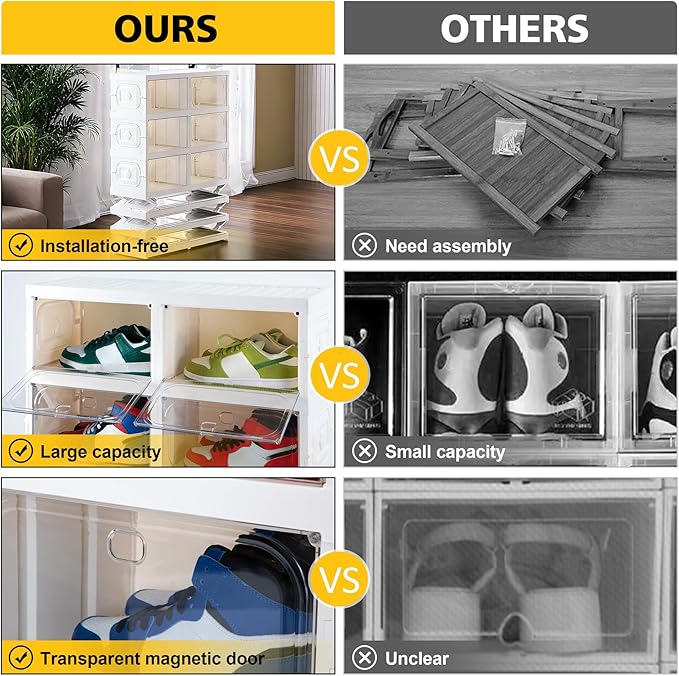Shoe Box Foldable Storage Box Installation-free Clear Plastic Stackable Shoe Storage Cabinet Shoe Organizer Shoe Container Box with Lids Large Size Shoe Rack (8 Tiers 16 Pairs)