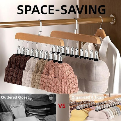 Closet Organizer with 10 Clips, Space Saving Hanging Closet Organizer, Space-Saving Hat Scarf Clothespins for Jeans Skirts Socks Pant Hangers (Brown-10 Clips, 1PC)