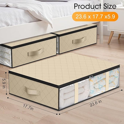 StorageRight Under Bed Storage Bags 3 Pack, 40L Large Clothes & Comforter Storage Containers with Clear Window, Breathable Fabric Organizer for Blankets, Bedding, Seasonal Clothing, Beige