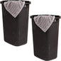 Mind Reader Slim Laundry Hamper with Lid, 60L Tall Clothes Basket, Narrow Tapered Design for Bathrooms, Closets and Laundry Rooms, Plastic, 2 Pack, Brown