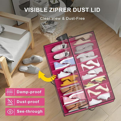 homyfort Shoe Organizer Under Bed, Fits 32 Pairs, Under bed Shoe Storage Boxes with Study Handles and Clear Cover, zapateras organizer for shoes, set of 2