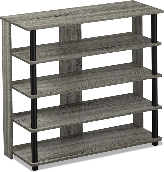Furinno Turn-N-Tube 5 Tier Wide Shoe Rack, French Oak Grey/Black , 32 Inch