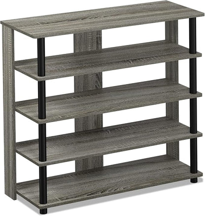 Furinno Turn-N-Tube 5 Tier Wide Shoe Rack, French Oak Grey/Black , 32 Inch