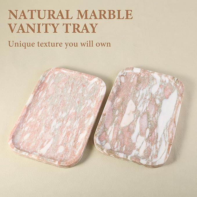 Karibiber Marble Vanity Tray, Marble Bathroom Tray Countertop, Decorative Tray for Dresser, Rosso Red Stone Serving Trays for Kitchen, Perfume, Jewelry Candle Holder, Catch All
