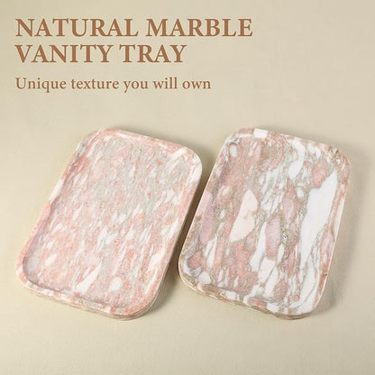 Karibiber Marble Vanity Tray, Marble Bathroom Tray Countertop, Decorative Tray for Dresser, Rosso Red Stone Serving Trays for Kitchen, Perfume, Jewelry Candle Holder, Catch All