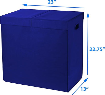 Simple Houseware Double Laundry Hamper with Lid and Removable Bags, Dark Blue