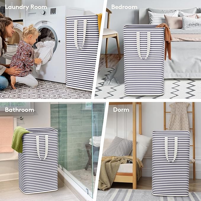 Lifewit 2 Pack Laundry Basket 80L Each, Collapsible Clothes Hamper with Reinforced Handles, Freestanding Waterproof Design for Bedroom and Laundry Room, Navy 160L Total