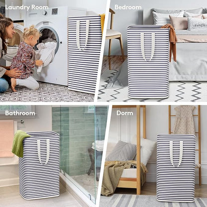 Lifewit 2 Pack Laundry Basket 80L Each, Collapsible Clothes Hamper with Reinforced Handles, Freestanding Waterproof Design for Bedroom and Laundry Room, Navy 160L Total