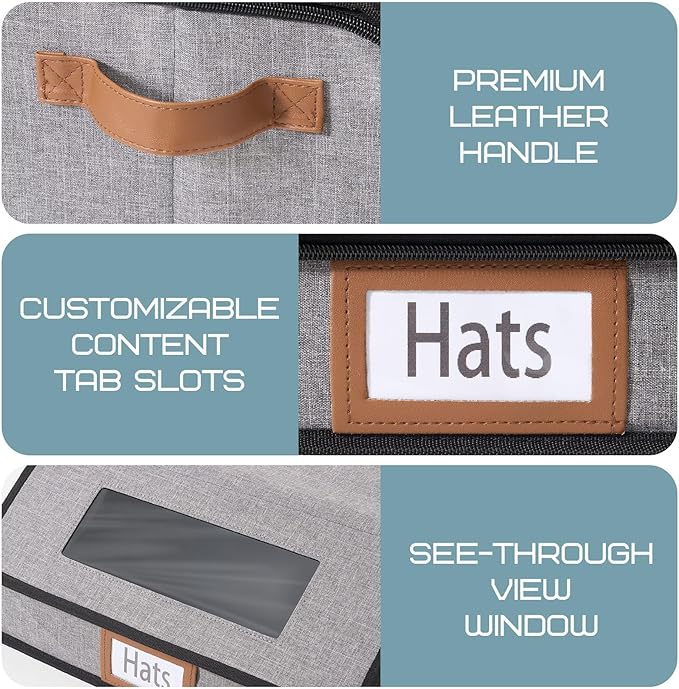 Hat Storage Box for Baseball Caps, Large Hat Organizer with Clear Window, Hat Travel Case with Removable Dividers for 30 Caps & Cowboy Hats, Stackable Dustproof Hat Organizer for Closet & Travel, Grey