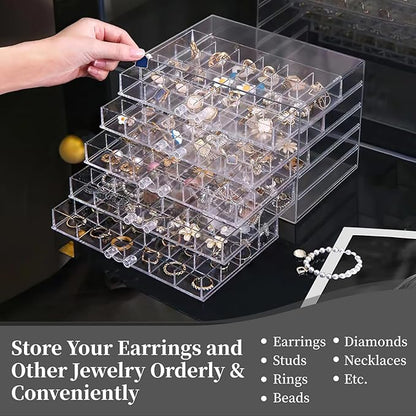 Homaisson Earring Storage Box Organizer, Acrylic Jewelry Storage Box Holder with 5 Drawers, Transparent Jewelry Display Stand with 120 Small Compartments, Earring Gift Box for Women