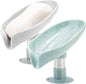 2Pack Soap Holder Leaf-Shape - Self Draining Soap Dish Holder, Not Punched Easy Clean Bar Soap Holder, with Suction Cup Soap Dish Suitable for Shower, Bathroom, Kitchen Sink (Grey + Green)