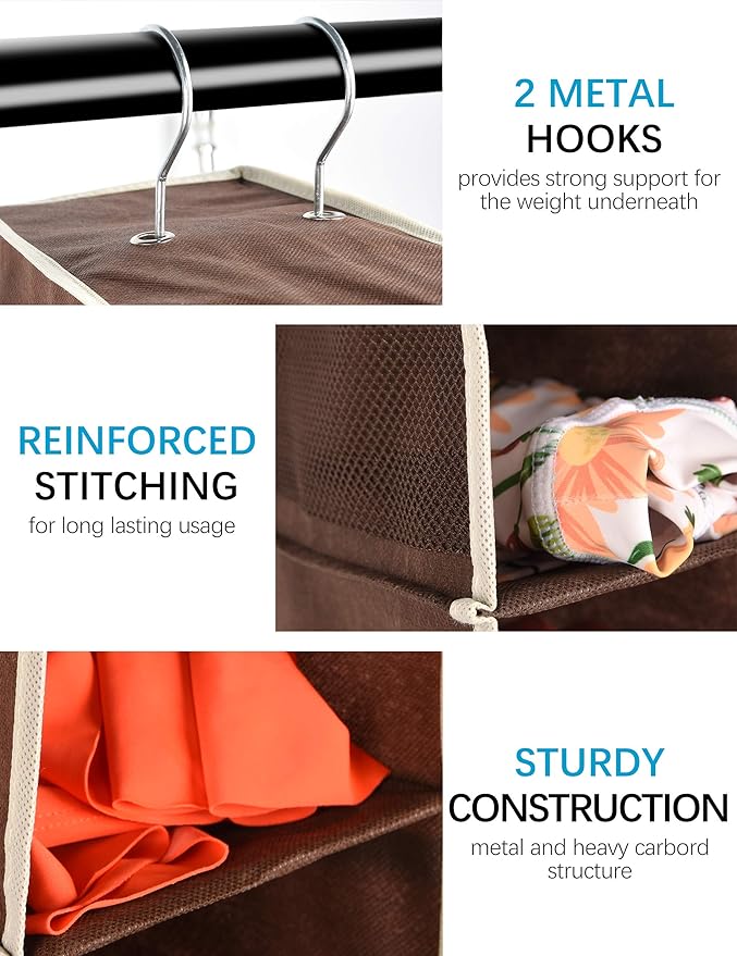Libeder Shoe Organizer for Closet,10-Shelf Hanging Shoe Rack Organizer Closet Organizers and Storage Shelves Shoes Holder with 6 Mesh Side Pockets Coffee Coffee