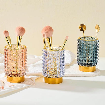 Makeup Brush Holder Organizer,Toothbrush Holders,Desk Pen Pencil Holder,Multifunctional Vintage Glass Brush Cup(A38-13-US/Light Purple/L)