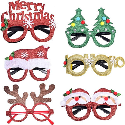 Callenbach Christmas Glasses Frame Glitter Eyewear Decoration Xmas Costume Creative Eyeglasses for Holiday Party Favors, Assorted Styles 6 Pieces
