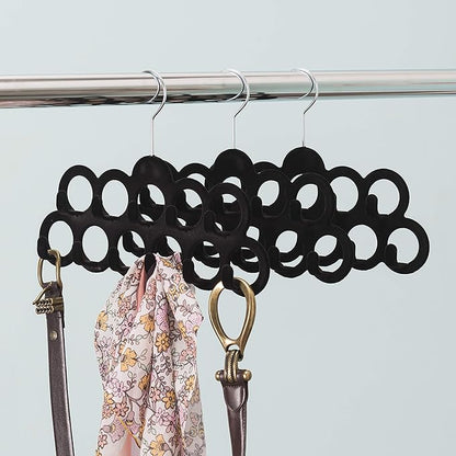 Velvet Scarf Storage Organizer for Closet (Pack of 3), Black | by Home Basics | Scarf Holder for Scarves and Ties | Slim Scarf Hangar Useful for Belts and Jewelry