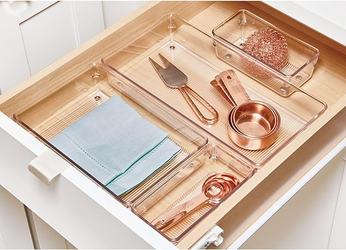 iDesign Recycled Plastic 4-Piece Kitchen Drawer Organizer Set - Linus Collection - Clear