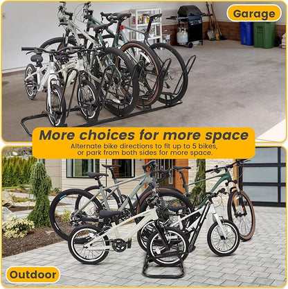 Kingarage Floor Bike Rack for 5 Bikes, Safeguard Disc Brakes & Derailleurs Design, Waterproof Bicycle Stand Indoor/Outdoor/Garage Use, Fits 12"-29" Tires, Upgraded 0.63" Steel Tubes for Stability