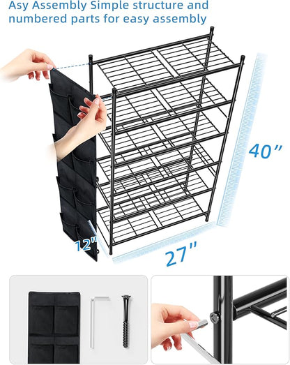 Shoe Rack, 6 Tier 27" Metal Shoe Organizer Storage for Closet, Entryway, Black