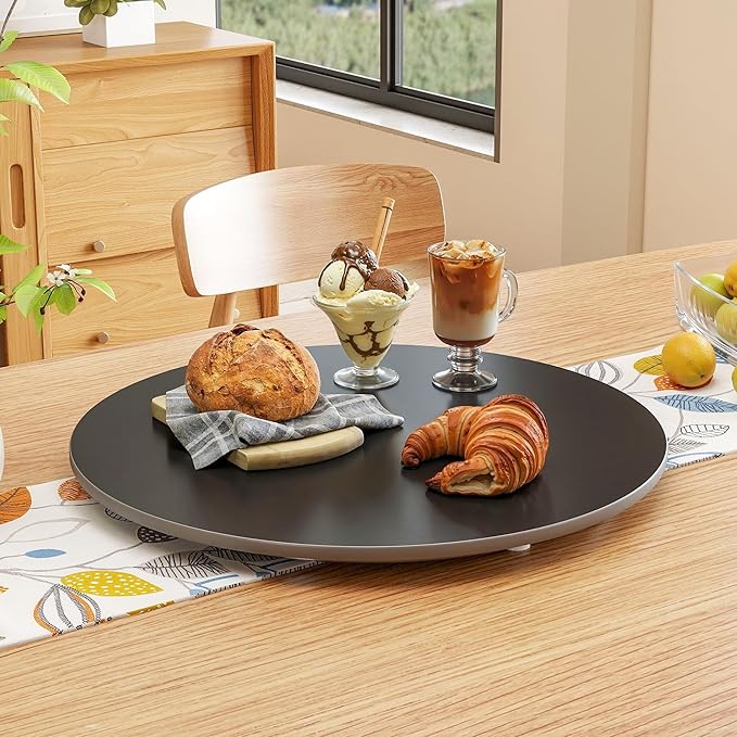 19.7" Lazy Susan Turntable–360° Sinteredstone Silent Anti-Slip Turntable, Table Top Centerpiece for Kitchen, Pantry, Spice Rack, Refrigerator & Dining Table, Black