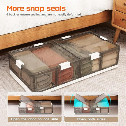 Under Bed Storage Containers with Wheels - Stackable, Foldable Plastic Storage Boxes with Lids for Clothes, Shoes, Blankets - Perfect for Bedroom Organization and Dorms (1 Pack-32.9''x16.1''x8.1'')