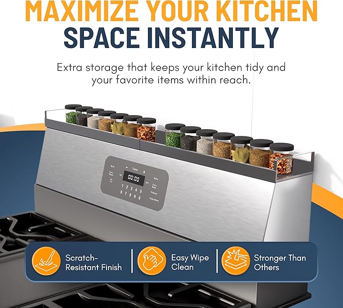 Extendable Steel Over the Stove Shelf for Back of Stove (16 to 30 Inches) Magnetic Stove Top Shelf for Kitchen Stove, Over Stove Shelf for Back of Stove - Over the Stove Spice Rack Shelf (Grey)