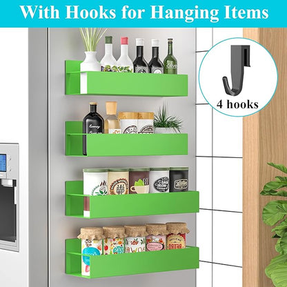HuggieGems 4 Pack Magnetic Spice Storage Rack Organizer for Refrigerator and Oven, Green Fridge Organizers and Storage