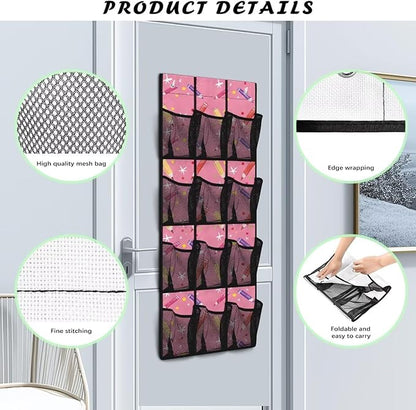 Pencils Over The Door Shoes Organizer 12 Large Mesh Pockets Closet Door Hanging Shoe Rack Organizer Washable Storage Bag for Toys Snacks Shoes Hats Comics Back to School Gifts