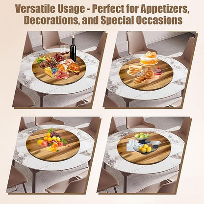 26'' Acacia Wooden Lazy Susan with 360 Rotation for Dining Table Top,Extra Large Wooden Serving Tray with Heavy Duty Rotating Wheel for Kitchen,Dining Table
