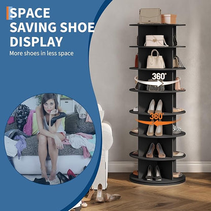 GarveeHome 7 Tier Rotating Shoe Rack Tower, 360° Revolving Free Standing Spinning Shoe Organizer, Vertical Spinning Shoes Display, Shoes Rack Storage Round Carousel, Rotate Shoes Closet Organization
