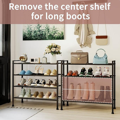 4-Tier Shoe Rack,Metal Simple Narrow Shoe Storage Organizer Shelf for Closet,Entryway, Bedroom,Garage (Black, 4 Tier)