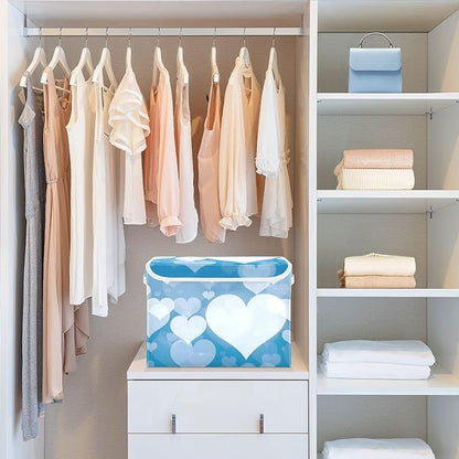 senya Valentines Baskets Collapsible Storage Bins with Lids, Blue Abstract Heart Storage Boxes Clothes Baskets for Organizing