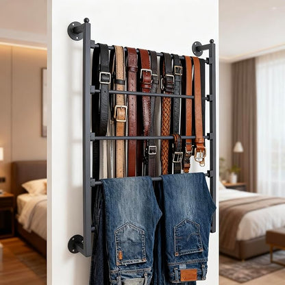5 Tier Wall Mount Tie Rack Scarf Display Belt Pants Hangers Scarves Hijab Stand, Ribbon Organizer Holder Wrapping Paper Spool Storage Towel Rack for Retail Store,Home,Craft Room,Florist