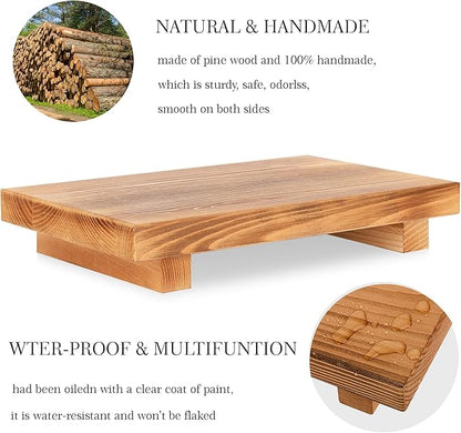 Bathroom Counter Organizer Wood Pedestal Stand Farmhouse Decorative Tray Soap Holder for Kitchen Decor, 9" x 6" - Brown
