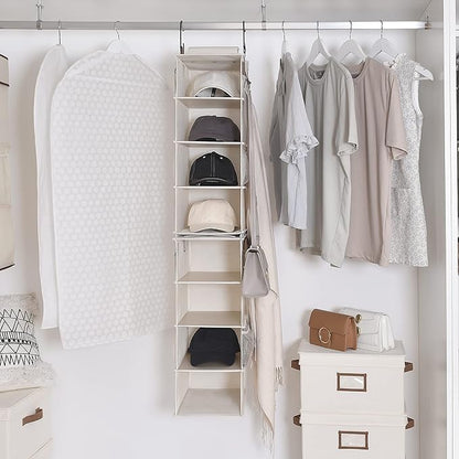 StorageWorks Hat Rack 8-Shelf Hanging Hat Organizer, Two Separate 4-Shelf Hat Storage, Baseball Cap Organizer for Closet, Canvas, Beige, 12 ¼"D x 9 ½"W x 54 ½"H
