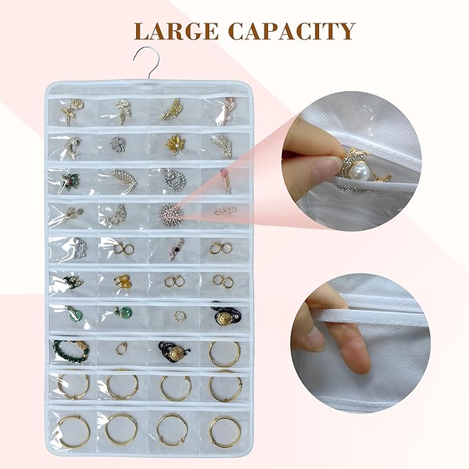 Hanging Jewelry Organizer for Closet Wall Door Double-Sided Jewelry Holder for Earrings, Necklaces, Rings 1 Pcs (White)