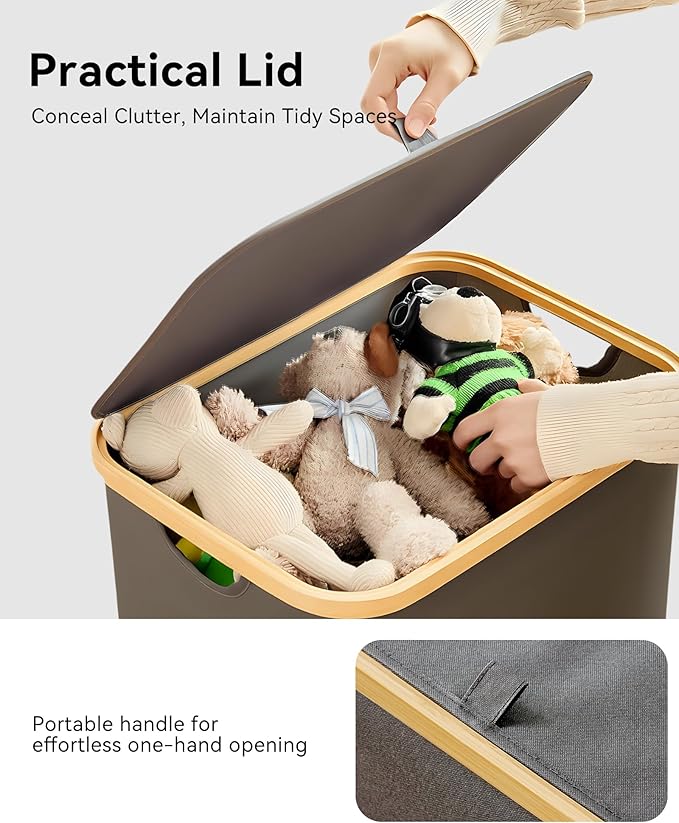 Storage Basket with Lid and Handles, 40L Fabric Bin for Shelf, Closet, Toy Organization, Collapsible Storage Organizer for Home, Grey