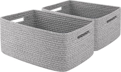 OIAHOMY Storage Basket for Shelves, Closet Cube Storage Bins Baskets for Clothes Blanket Towels, Baby Nursery, Toy Baskets Box, Woven Rope Basket, 15.75 * 11.81 * 7.09 IN, 2 Packs Grey