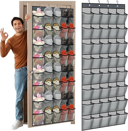Windyun 2 Pack 40 Over the Door Shoe Organizers Large Mesh Pocket Hanging Shoe Rack for Closet Nonslip Behind Dorm Door Storage Holder Dorm Essentials Back to School Organizer for College(Gray)