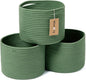 MiniArk Small Basket for Organizing | Cube Shelf Closet Storage Baskets | 9.7×9.7×7.1” | Woven Rope Gift Basket | Nursery | Round 3 Packs Green