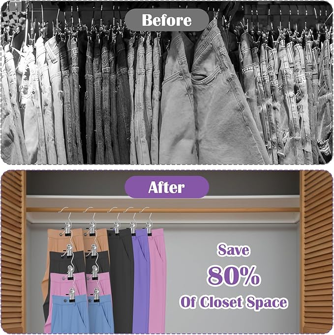 120 Pcs Legging Organizer for Closet Hanging - Stainless Steel Jeans Hangers with Clips, Multi-Purpose Skirt Hangers with Clips for Pants, Shorts, Towels, Boots Storage and Space Saving Solution