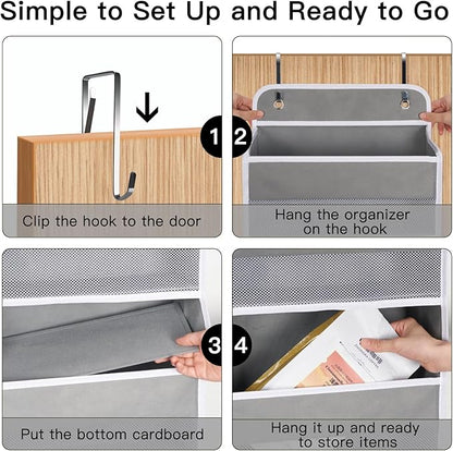 WishJazz Over The Door Organizer 6 Large Pockets, 50 lbs Heavy Duty Hanging Organizer Storage, Behind Door Closet Organizer and Storage for Nursery, Bedroom, Bathroom, Toys Cosmetics Sundries Grey