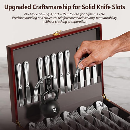 Solid Mahogany Silverware Storage Box,Silverware Chest Case with Lid and Felt Lined,Wood Flatware Storage Box for 12 sets of Utensils,Silverware Boxes for Flatware,Silverware Chest without Silverware