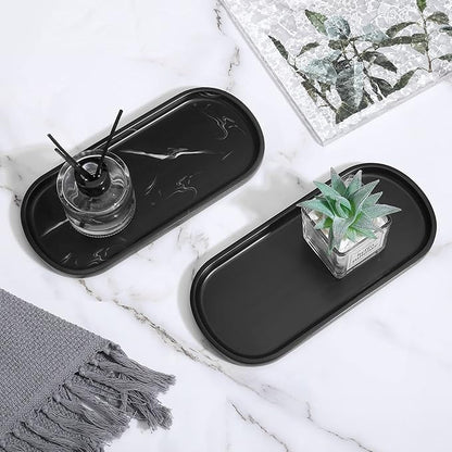 Luxspire Bathroom Vanity Tray, Oval Soap Dispenser Tray, 10" Kitchen Counter Trays, Handmade Resin Bathroom Tray for Counter, Toilet Tank Tray, Trinket Tray for Perfume Jewelry, Small, Matte Black