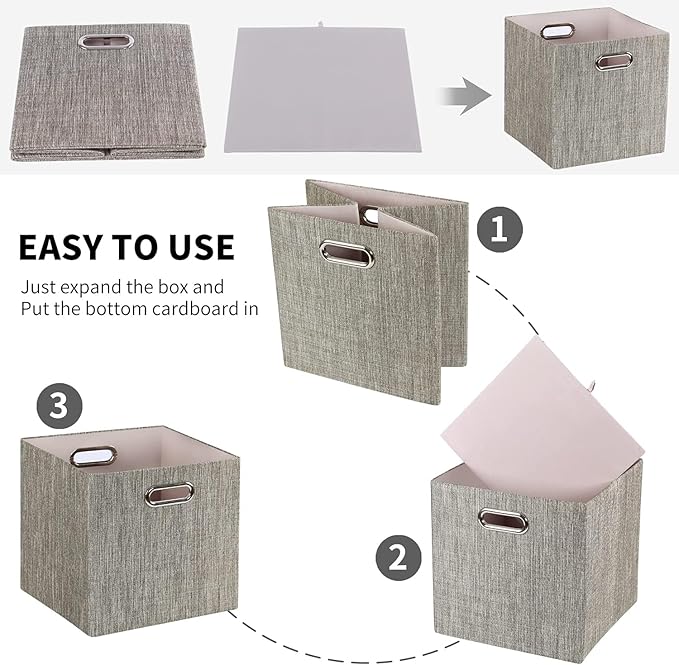 Posprica Storage Bins,11×11 Foldable Storage Cubes Boxes Container Closet Organizer Shelf Cabinet Bookcase,Thick Fabric Drawer Container - 4pcs,Coffee