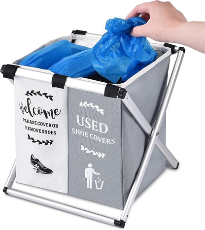 Shoe Cover Dispenser Foldable Shoe Covers Box Realtor Supplies,Holder with Used Shoe Covers and Please Remove Your Shoes Sign for Open House Supplies(Gray,Beige)