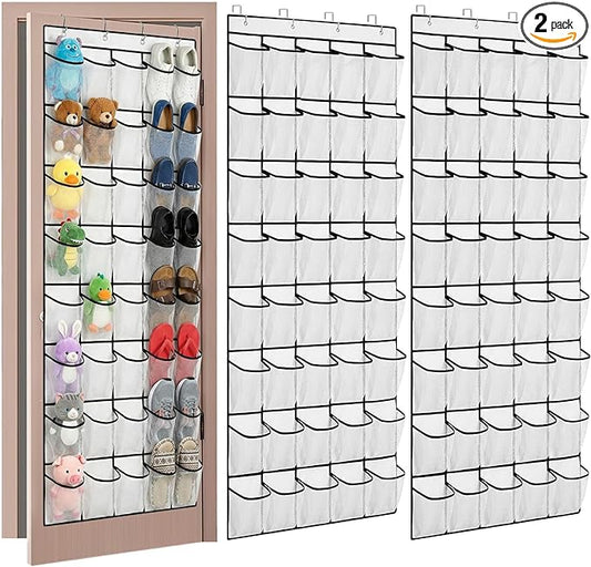 2PCS 40-Pocket Over the Door Shoe Organizer, Hanging Shoe Rack for Closet Door,Shoes Storage Holder Hanger with Large Mesh Pocket for Women Men Shoes,Flip Flops (White-B2)